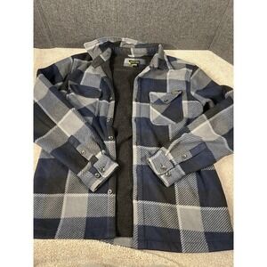 Stanley Workwear Flannel Fleece-Lined Blue/Grey Plaid Button Shirt Jacket Size L